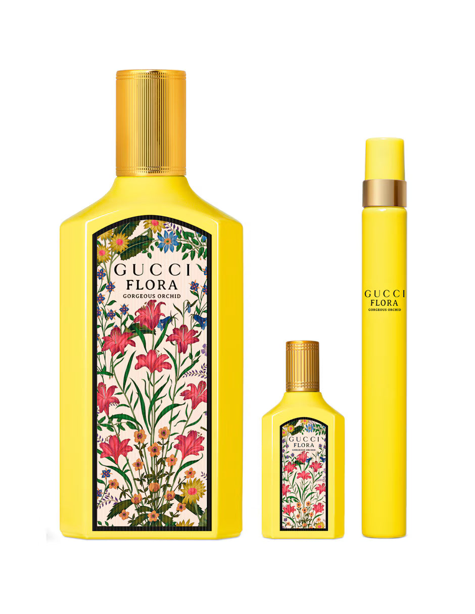 Gucci Flora Gorgeous Orchid EDP Gift Set – Mujer Perfume Gucci Gift Set De Lujo Perfume+Travel Spray+ Mini perfume
